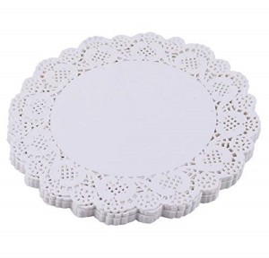 Sakoraware Paper Lace Doilies Cake Decoration Liner Birthdays Parties Table Mats (White, 7.5 inch Each), 100 pcs, Round White Paper Napkins