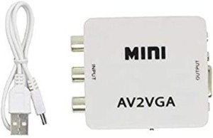 Terabyte Mini AV2VGA Video Converter Convertor Box AV RCA CVBS to VGA Video Converter Conversor with 3.5mm Audio to PC HDTV Converter Media Streaming Device(White)