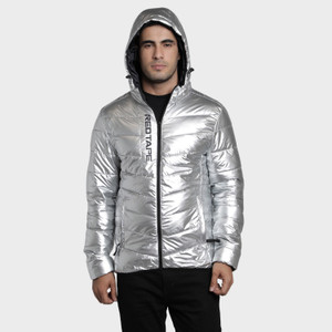 Red tape quilted puffer jacket Clearance