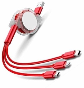 Everyonic S_S Retractable 3-in-1 Turbo Charging Cable 1.2 m Micro USB Cable 1.2 m HDMI Cable(Compatible with Mobile, Red)