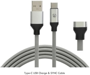 ARU True Indian Techi - Type C Charge & Sync Cable 1 Mtr, 2.4 Amp, TPE Lining, Gray Color, 6 Months Warranty, 100% Super Purity Copper Conductor, Tangle Free, Durable 1 m Power Cord(Compatible with All USB Type C Enabled Devices, Gray, One Cable)