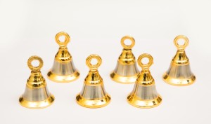 AROHA Studio Pooja Mandir Bell 1.5 Inch Pooja Decorative Bell (Gold Silver, Pack of 6) Gold Plated Pooja Bell