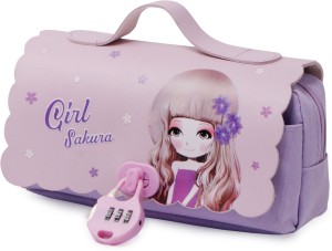 FIDDLERZ Cute Girl Printed Pencil Pouch School Supplies  Stationary Cosmetic Make-up Storage Pencil Pouch with Password Lock School  Zipper Pouch for Girls Art Polyester Pencil Box 