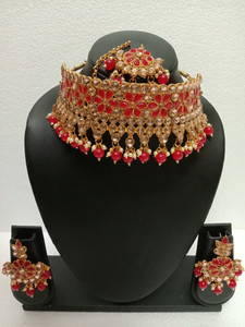 DULHAN SET Shell Gold plated Red Jewellery Set Price in India