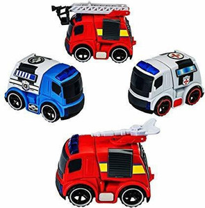 MON N MOL Fire Truck Police Car Ambulance Mini Trucks Set