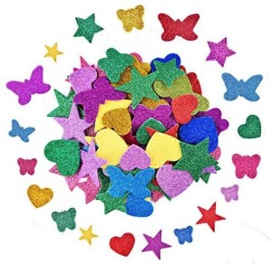 Incraftables Glitter Foam Stickers for Kids Self Adhesive 100pcs (Flower, Heart, Star and Butterfly), Multicolor