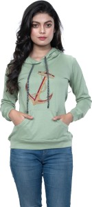 StyleAone Embroidered Women Hooded Neck Green T-Shirt