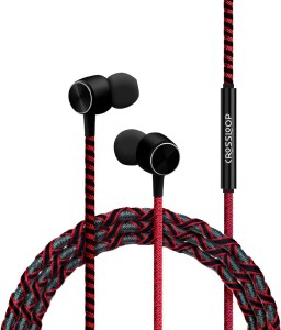 CROSSLOOP PRO Series Braided Tangle Free Designer Earphone with Metallic Driver for Extra Bass, in-Line Mic & Multi-Functional Remote with Voice Command Support, 3.5mm Universal Jack (RED & Black) Wired Headset
