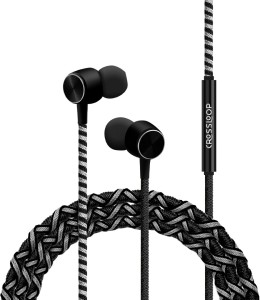 CROSSLOOP PRO Series Braided Tangle Free Designer Earphone with Metallic Driver for Extra Bass, in-Line Mic & Multi-Functional Remote with Voice Command Support, 3.5mm Universal Jack (Black & Grey) Wired Headset