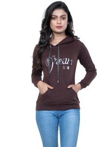 StyleAone Embroidered Women Hooded Neck Brown T-Shirt