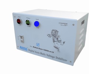 Rahul Base-10000 an10 Kva/40 Amp,3 Booster,Input 140-280 Volt,Use a Maximum of 40 Amp Load,With 2+1 Metar Input,Output+Load Indicator,With Over Load MCB,Mainline Automatic Voltage Stabilizer Automatic Voltage Stabilizer(White)