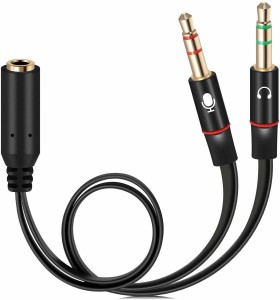 KE SWADHIN Gold Plated 2 Male to 1 Female 3.5mm Headphone Earphone Mic Audio Y Splitter Cable Cord Wire for PC Laptop - Black 0.0035 m DVI Cable(Compatible with Mobile, Pc, Laptop, Black)