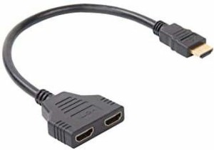 King Enterprise HDMI Port Male to 2 Female 1In 2 Out Splitter Cable Adapter 0.1 m HDMI Cable(Compatible with Monitor, TV, DVD Player, HDTV, Black, One Cable)