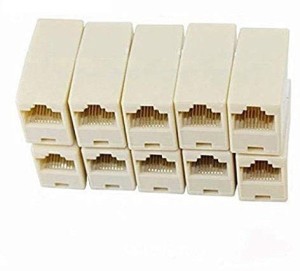 Jaskul RJ45 Female to Female (LAN) Network Cable Jointer Coupler Adapter Connector Pack of 10 Pcs Lan Adapter(1000 Mbps)