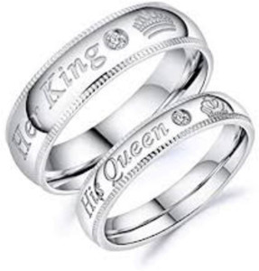 Karishma Kreations her king his queen ring Couple Rings for Every Special Occasion American diamond Valentine Gifts Adjustable Love Stylish Combo Couple Silver Heart lover Stainless Steel combo finger...