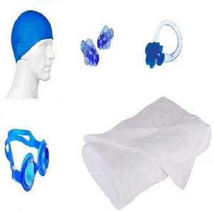 kyachaiyea (Silicon Cap, Silicon Ear Plug, Swimming Nose Clip, Swimming Goggles With 100% Pure Cotton Towel) Swimming Kit