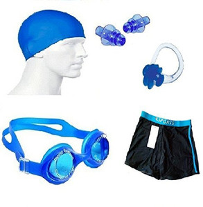 Kyachaiyea Silicon Cap, Silicon Ear Plug, Swimming Nose Clip, Swimming Goggles With Men Adult Swim Boxer Nylon Swimming Kit