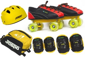 Jaspo Jaspo Fire Fighter Intact Shoe Skates Combo SIZE 2 UK (shoe skates+ helmet+knee+elbow+bag) Foot length 21.9 cms ( For age group 7-8 years) Skating Kit