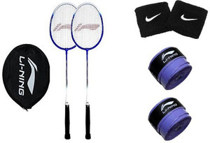 Li-Ning Smash XP 707 (Pack of 2) with 2 Extra Replacement Grip & Free Pair of Wrist Band Badminton Kit