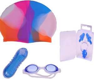 Asfit Adult's Goggle with Cap, Ear Plugs & Nose Pin Swimming Kit