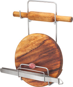 Kitchen Design Rolling Pin & Tong Holder - Chakla Belan & Chimta Stand Stainless Steel Wall Shelf
