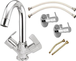Mapson Omega Center Hole 2in1 Mixer Faucet u0026 2 Piece Fusion AngleValve with  Wall Flange u0026 24 CP Nut Hot Water Connection Pipe Premium Quality for  Geyser,Wash basin,Bathroom and Various Appliances (Multi