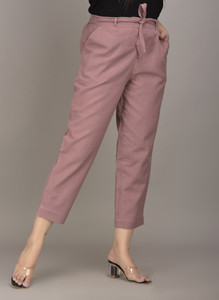 Women Coral Pink Regular Fit Cigarette Trousers