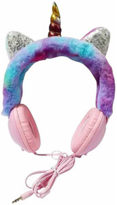 VD TOY S Unicorn Soft Fur Headphones for Girls Wired 3.5mm Jack