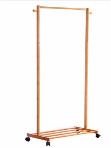ADA Single Rail Bamboo Garment Rack with 2 Side Hook Tree Stand Coat Hanger Stand for Jacket, Umbrella, Clothes, Hats, Scarf, and Handbags Bamboo Coat and Umbrella Stand