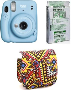 FUJIFILM Instax Mini 11 Sky Blue with Pouch and 10 Shot film with Pouch Instant Camera(Blue)
