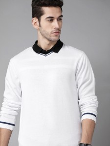 Roadster Solid V Neck Casual Men White Sweater Buy Roadster