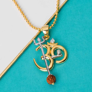 Voylla OM Design Rudraksha Studded Pendant With Chain For Men
