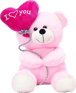 Fun Joy Cute Soft Pink Teddy Bear With Heart Balloon I Love