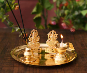 Collectible India Handicrafted pooja thali set Aluminium