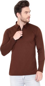 Adorbs Solid Men Polo Neck Brown T-Shirt