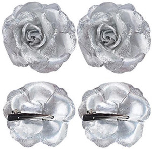SHRB Silver Rose Flower Hair Accessories Alligator Clips Bridal