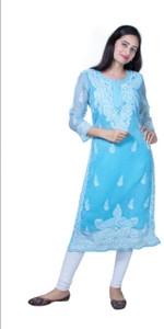 Lucknowi Chikankari Women Printed Straight Kurta Buy Lucknowi
