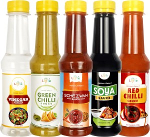 LIYFE Combo of Schezwan , Soya , Green Chilli, Red Chilli, Vinegar Sauces & Ketchup