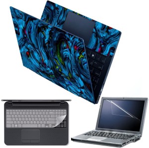 Anweshas 4 in 1 Combo Pack with Laptop Skin Sticker Decal, Palmrest Skin, Screen Protector, Key Guard for 15.6 Inch Laptop - Abstract Blue Design Combo Set