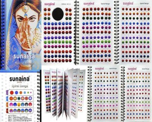 SUNAINA Spiral DOUBLESHADE Multicolour Bindi Book For Women With 1 SPECIAL multicolour outline sketch bindi page (fancy, round, plain, Matching Makeup) FOREHEAD Multicolor Bindis