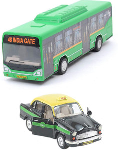 Toyco Pack Of 2 Pull Back Low Floor Bus Taxi Ambassador Centy