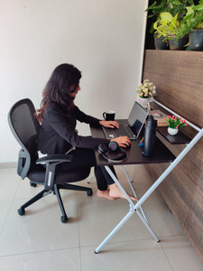 blumuno Blumuno X-Plus Folding Table (Walnut Black Finish) Engineered Wood Study Table