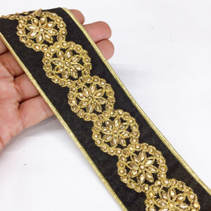 Lami Black Diamond Design Saree Lace with Golden Jari Zari