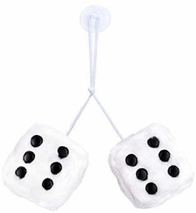 [4 Dice 2 Pack] Retro Hanging Dice for Car Mirror Black and White  (Nostalgic 80's Fuzzy Car Dice for Mirror) Plush Car Accessories (Set of 2)
