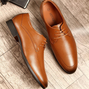 MUTAQINOTI Premium Leather Formal Lace Up Derby Shoes for Men