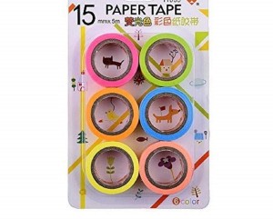 Definite Set Of 6 Attractive Neon Color Adhesive Paper Tapes  For Decorative Purposes Like Art And Craft Projects, Labelling ( SIZE -  15MM X 5 MTR) Manual Coloured Paper Tape (