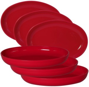 Wonder Plastic Sigma Snacker plate, Set of 6, 500 ml, Red Color Quarter Plate