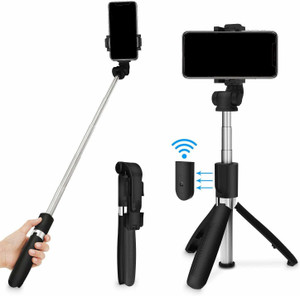 Techvik Black Color 4 in 1 R1 Bluetooth Selfie Stick with Remote with Tripod Stand for Vlogging Bluetooth Selfie Stick Price in India Buy Techvik Black Color 4 in 1 R1