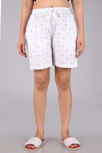 Vinita Fashion Printed Women White Boxer Shorts