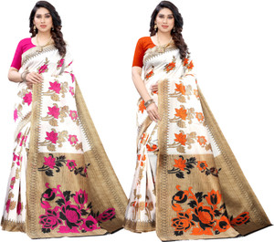 Buy PINK WISH Printed Daily Wear Art Silk Pink Orange Sarees